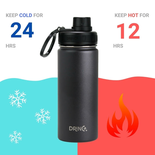 Borraccia sportiva DRINCO® in acciaio inox da 18 oz (circa 530 ml) - Nera