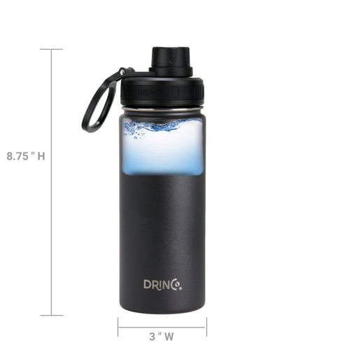 Borraccia sportiva DRINCO® in acciaio inox da 18 oz (circa 530 ml) - Nera