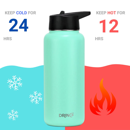 Borraccia DRINCO® in acciaio inox da 32 oz (3 tappi) - Verde acqua
