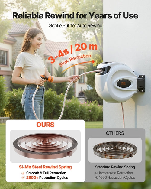 Retractable Hose Reel Water Hose Reel 20m x 1.3cm 180° Swivel