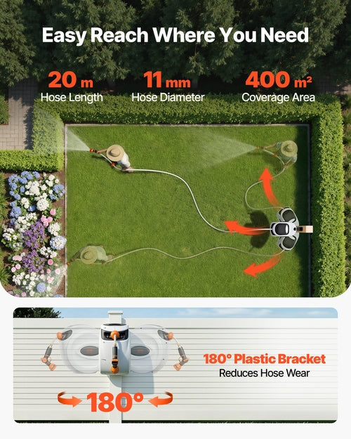 Retractable Hose Reel Water Hose Reel 20m x 1.3cm 180° Swivel