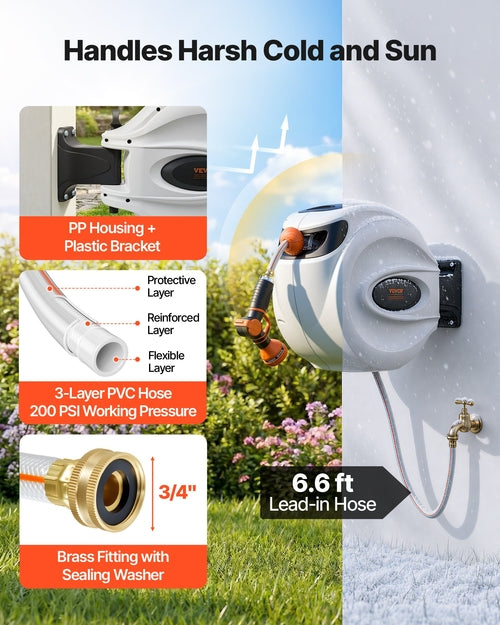 Retractable Hose Reel Water Hose Reel 20m x 1.3cm 180° Swivel