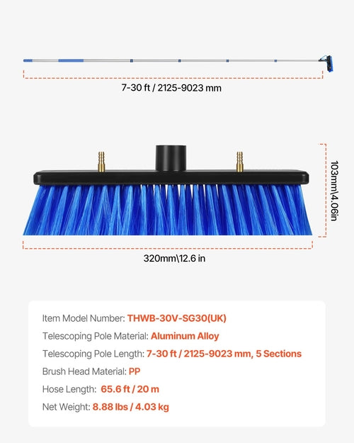 Water Fed Pole Kit, 9m Solar Panel Cleaning Pole with Extendable